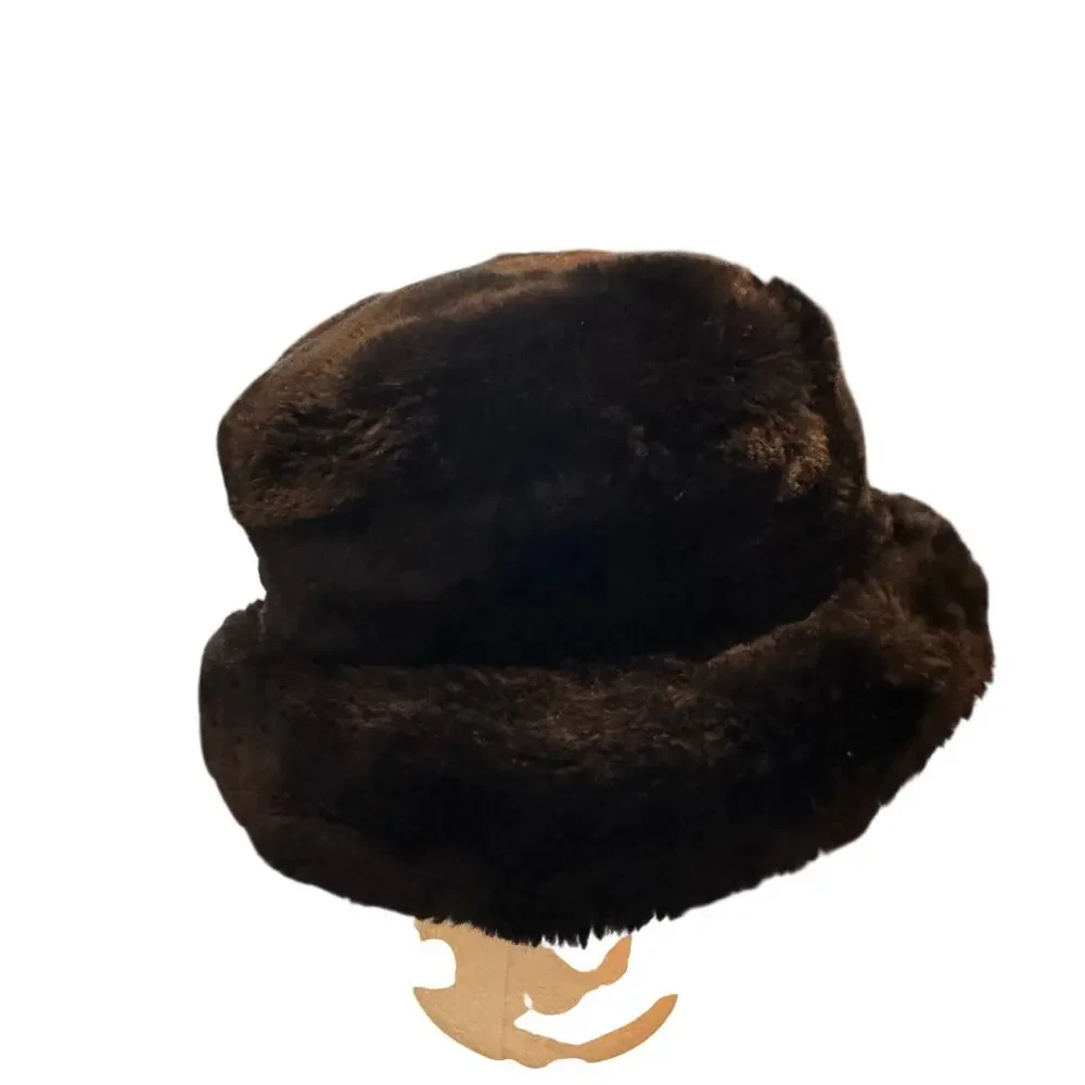 Vtg St. Michael x Marks & Spencer Black Faux Fur Russian Style Cossack Hat